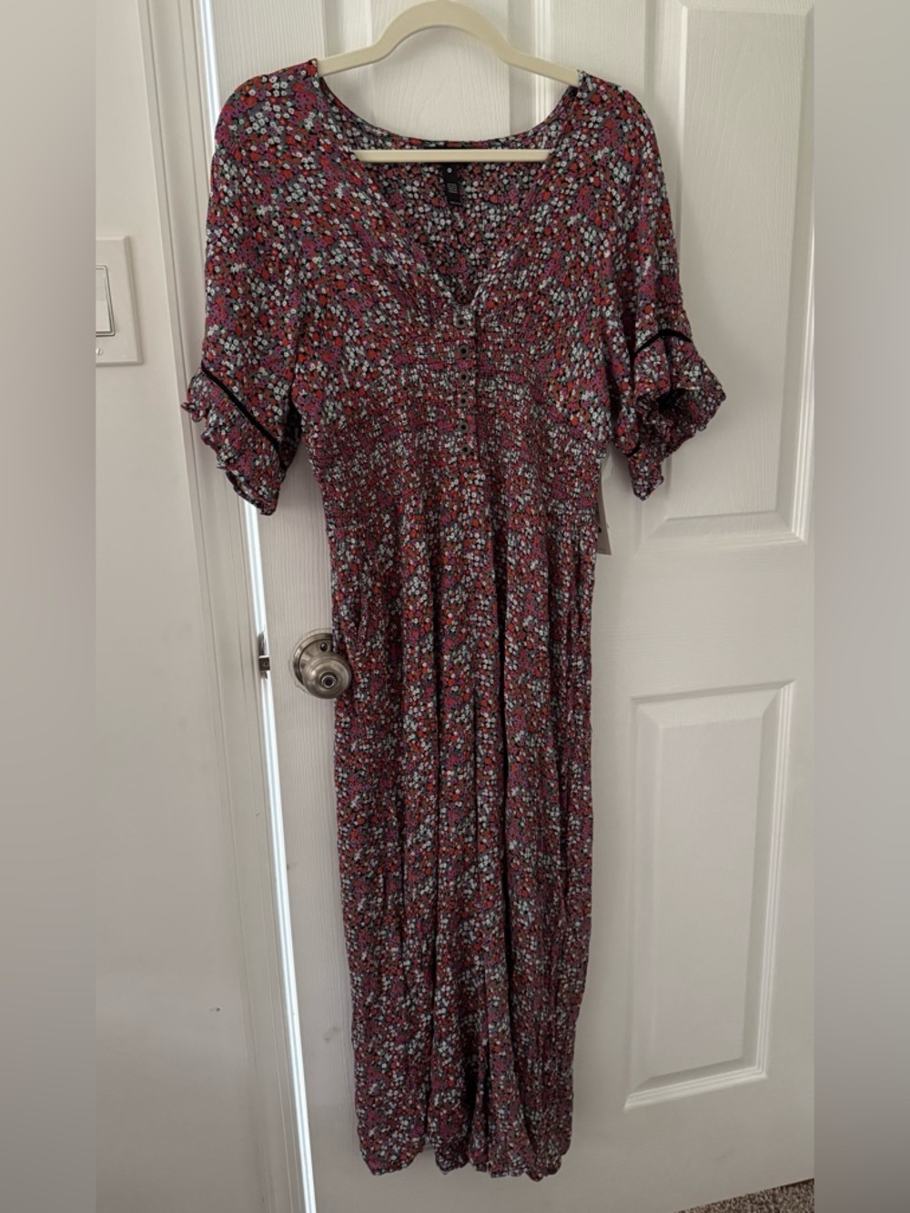 Aqua Burgundy Floral Maxi Dress